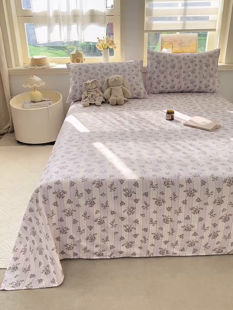 91家纺网 家纺一手货源 找家纺 晓时候 2026新款A类云感双层纱床单三件套单品单件床单 洛神花间