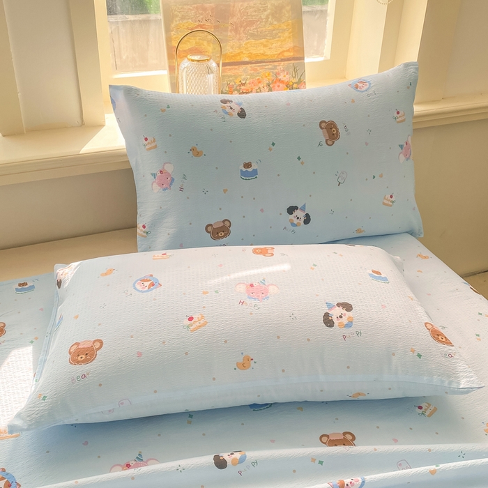 91家纺网 家纺一手货源 找家纺 晓时候 2026新款A类云感双层纱床单三件套单品单件床单 萌宠派对