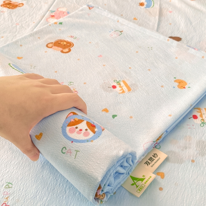 91家纺网 家纺一手货源 找家纺 晓时候 2026新款A类云感双层纱床单三件套单品单件床单 萌宠派对