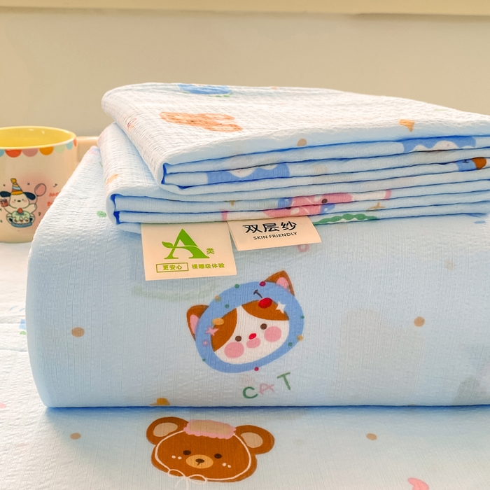 91家纺网 家纺一手货源 找家纺 晓时候 2026新款A类云感双层纱床单三件套单品单件床单 萌宠派对