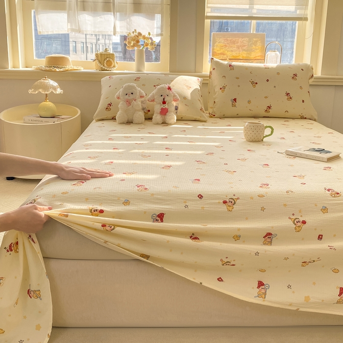 91家纺网 家纺一手货源 找家纺 晓时候 2026新款A类云感双层纱床单三件套单品单件床单 萌萌星星人