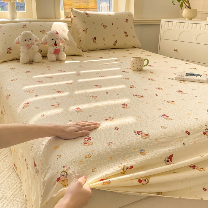 91家纺网 家纺一手货源 找家纺 晓时候 2026新款A类云感双层纱床单三件套单品单件床单 萌萌星星人