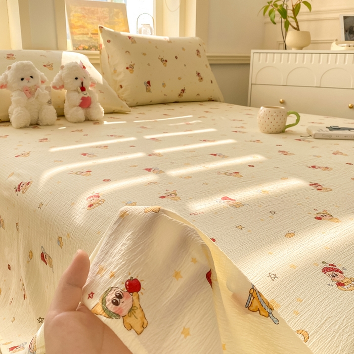 91家纺网 家纺一手货源 找家纺 晓时候 2026新款A类云感双层纱床单三件套单品单件床单 萌萌星星人