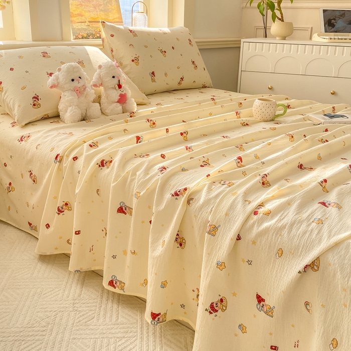 91家纺网 家纺一手货源 找家纺 晓时候 2026新款A类云感双层纱床单三件套单品单件床单 萌萌星星人