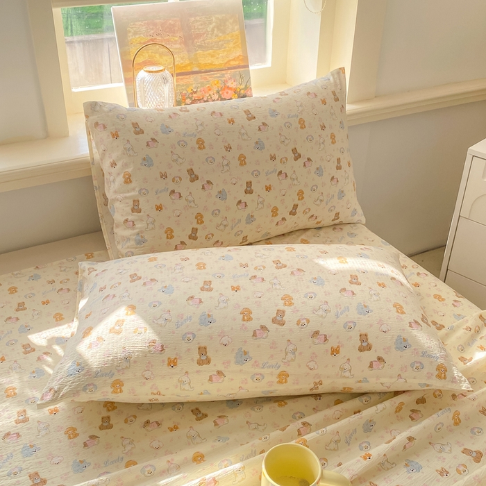 91家纺网 家纺一手货源 找家纺 晓时候 2026新款A类云感双层纱床单三件套单品单件床单 奶芙狗