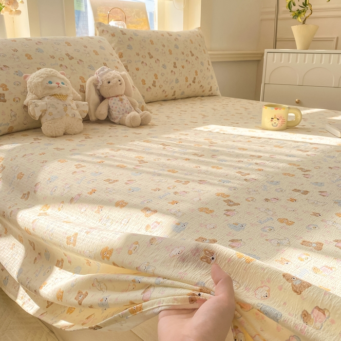 91家纺网 家纺一手货源 找家纺 晓时候 2026新款A类云感双层纱床单三件套单品单件床单 奶芙狗