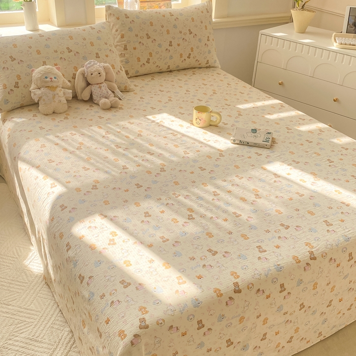 91家纺网 家纺一手货源 找家纺 晓时候 2026新款A类云感双层纱床单三件套单品单件床单 奶芙狗