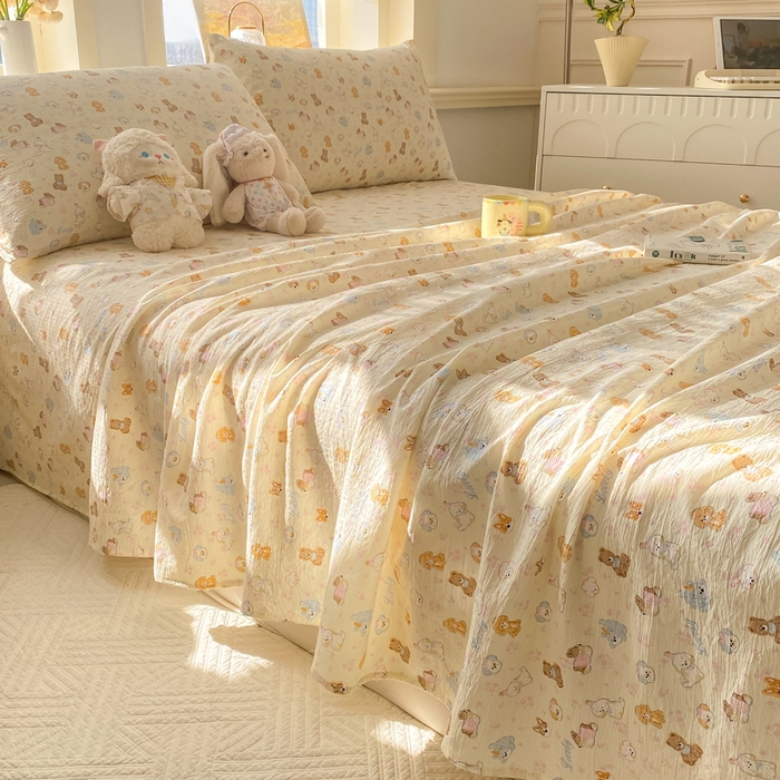 91家纺网 家纺一手货源 找家纺 晓时候 2026新款A类云感双层纱床单三件套单品单件床单 奶芙狗