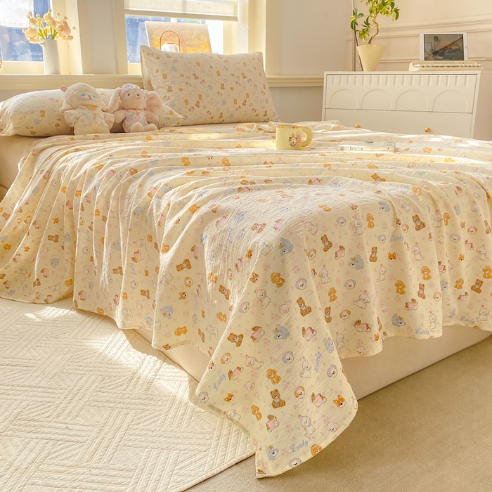 91家纺网 家纺一手货源 找家纺 晓时候 2026新款A类云感双层纱床单三件套单品单件床单 奶芙狗