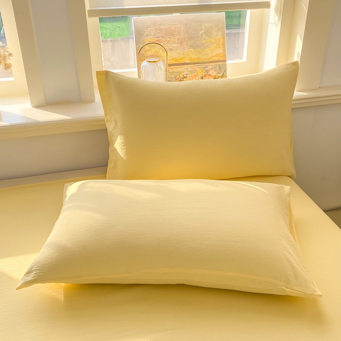 91家纺网 家纺一手货源 找家纺 晓时候 2026新款A类云感双层纱床单三件套单品单件床单 柠檬黄