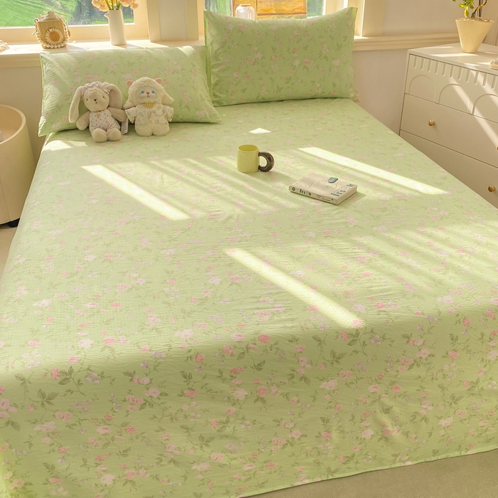 91家纺网 家纺一手货源 找家纺 晓时候 2026新款A类云感双层纱床单三件套单品单件床单 芊芊花语