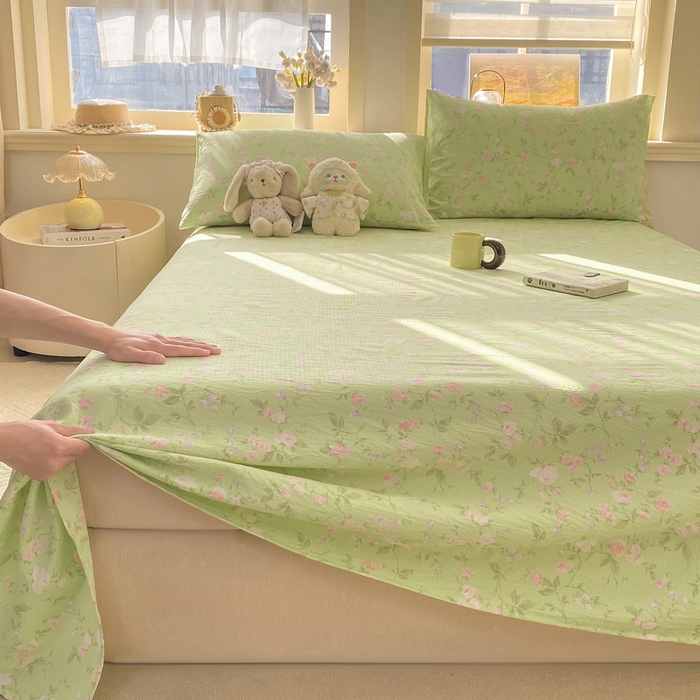 91家纺网 家纺一手货源 找家纺 晓时候 2026新款A类云感双层纱床单三件套单品单件床单 芊芊花语