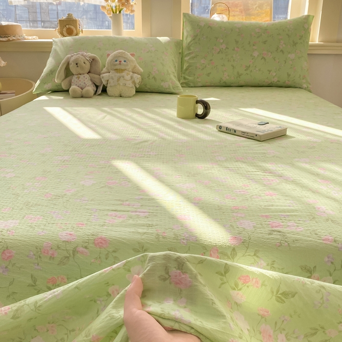 91家纺网 家纺一手货源 找家纺 晓时候 2026新款A类云感双层纱床单三件套单品单件床单 芊芊花语