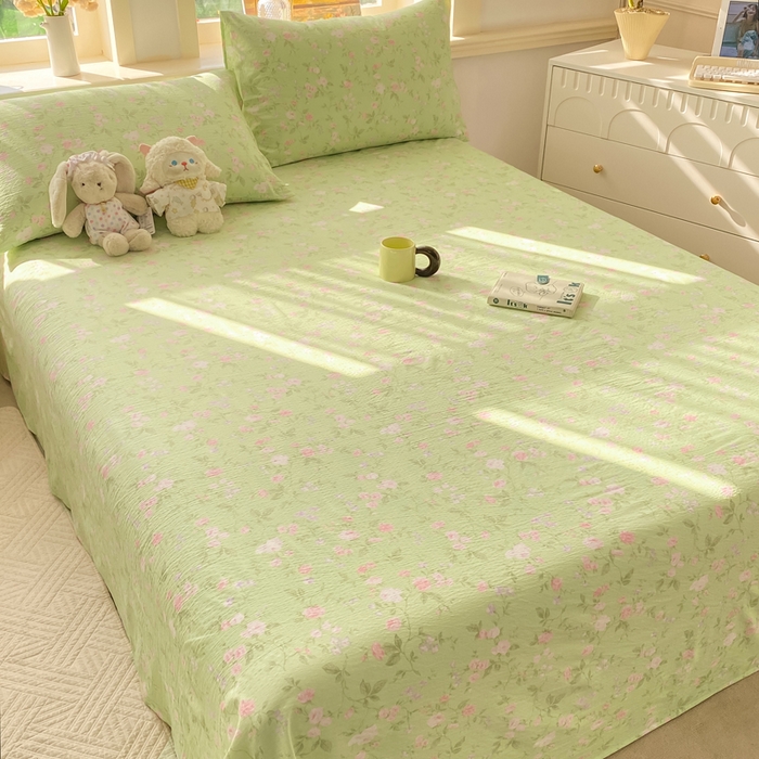 91家纺网 家纺一手货源 找家纺 晓时候 2026新款A类云感双层纱床单三件套单品单件床单 芊芊花语