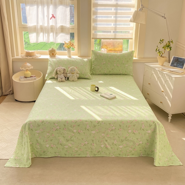 91家纺网 家纺一手货源 找家纺 晓时候 2026新款A类云感双层纱床单三件套单品单件床单 芊芊花语