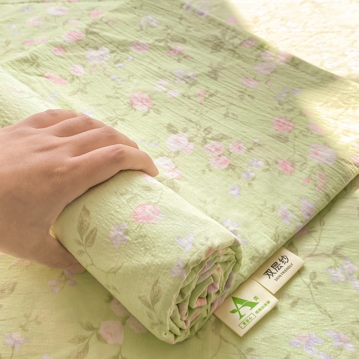 91家纺网 家纺一手货源 找家纺 晓时候 2026新款A类云感双层纱床单三件套单品单件床单 芊芊花语