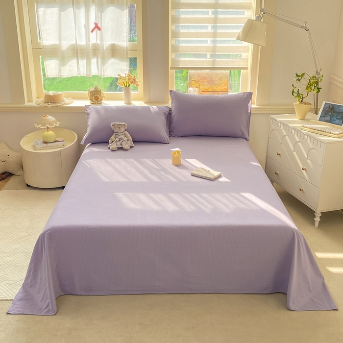 91家纺网 家纺一手货源 找家纺 晓时候 2026新款A类云感双层纱床单三件套单品单件床单 牵牛紫