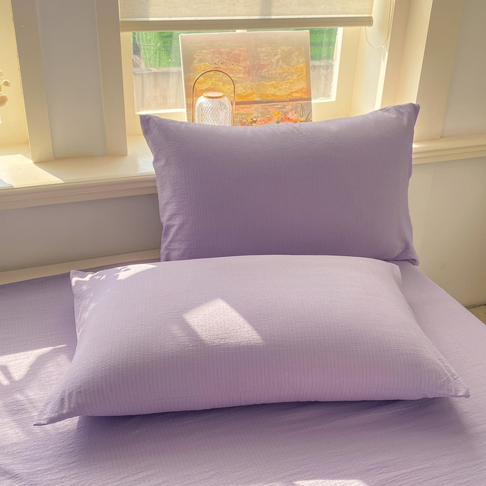 91家纺网 家纺一手货源 找家纺 晓时候 2026新款A类云感双层纱床单三件套单品单件床单 牵牛紫