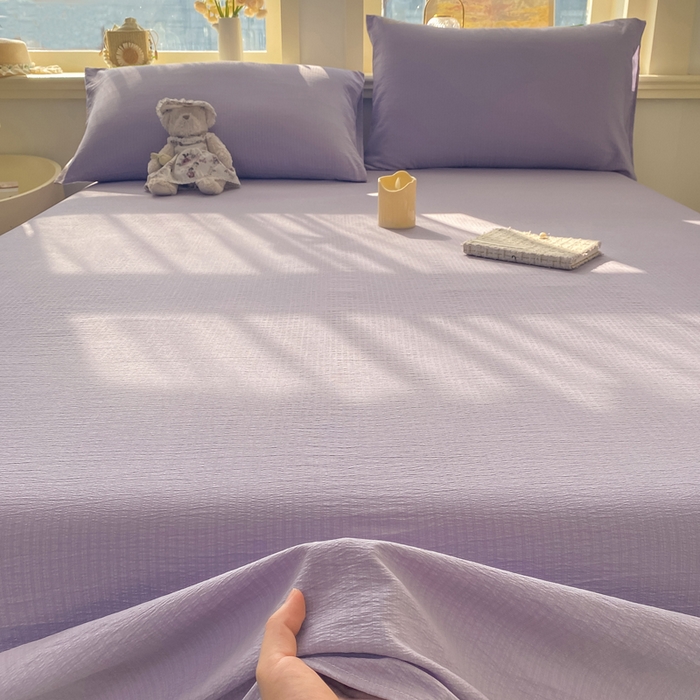 91家纺网 家纺一手货源 找家纺 晓时候 2026新款A类云感双层纱床单三件套单品单件床单 牵牛紫