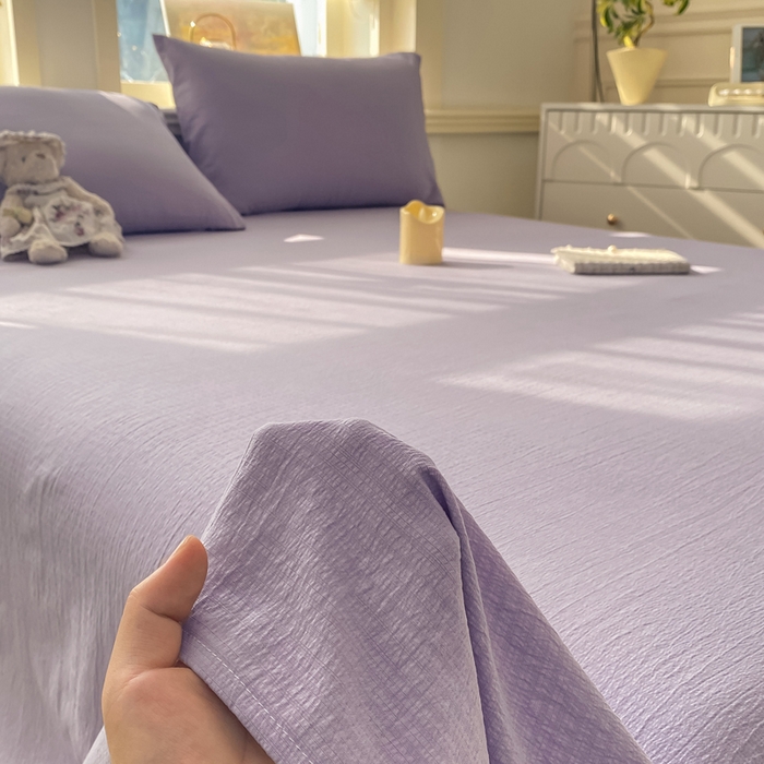 91家纺网 家纺一手货源 找家纺 晓时候 2026新款A类云感双层纱床单三件套单品单件床单 牵牛紫