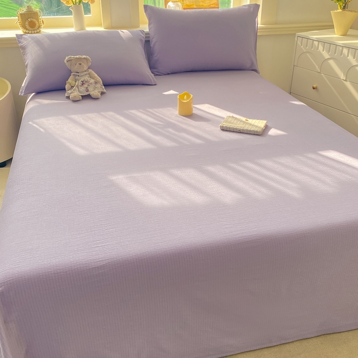 91家纺网 家纺一手货源 找家纺 晓时候 2026新款A类云感双层纱床单三件套单品单件床单 牵牛紫