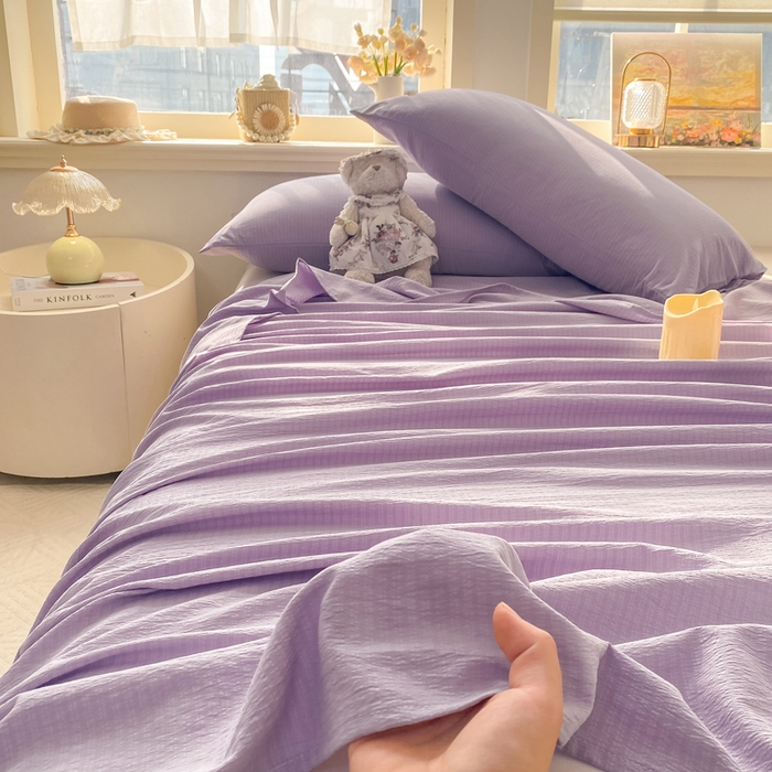 91家纺网 家纺一手货源 找家纺 晓时候 2026新款A类云感双层纱床单三件套单品单件床单 牵牛紫