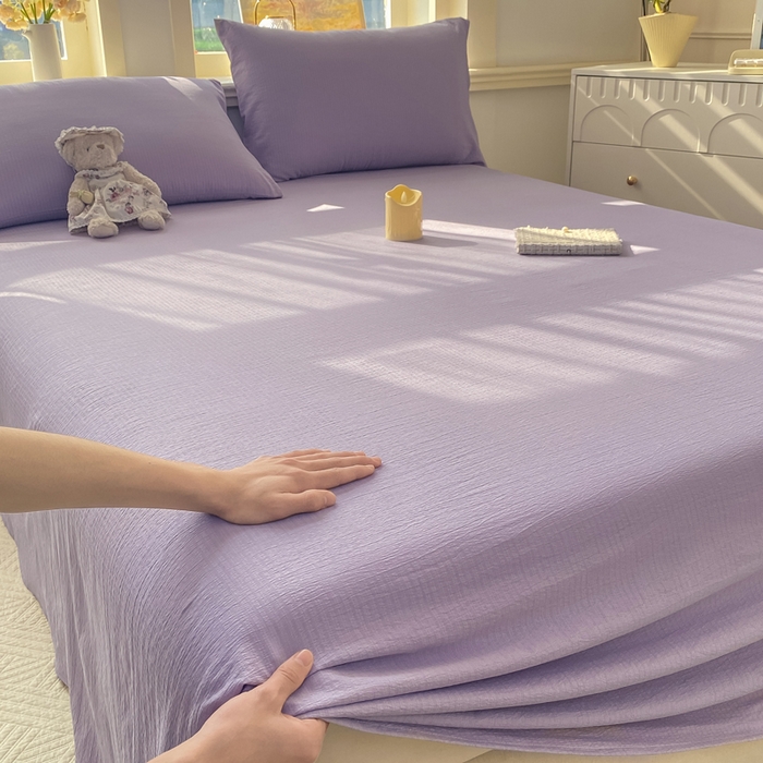 91家纺网 家纺一手货源 找家纺 晓时候 2026新款A类云感双层纱床单三件套单品单件床单 牵牛紫