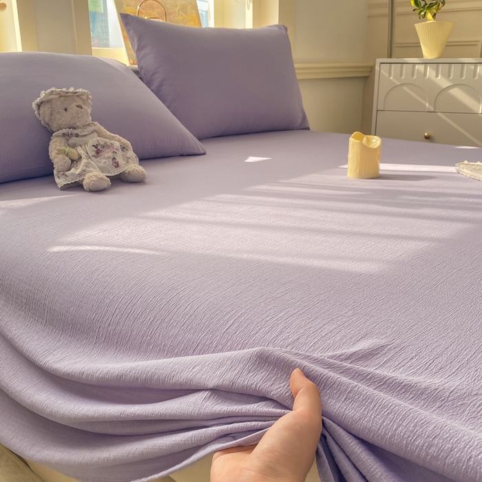 91家纺网 家纺一手货源 找家纺 晓时候 2026新款A类云感双层纱床单三件套单品单件床单 牵牛紫