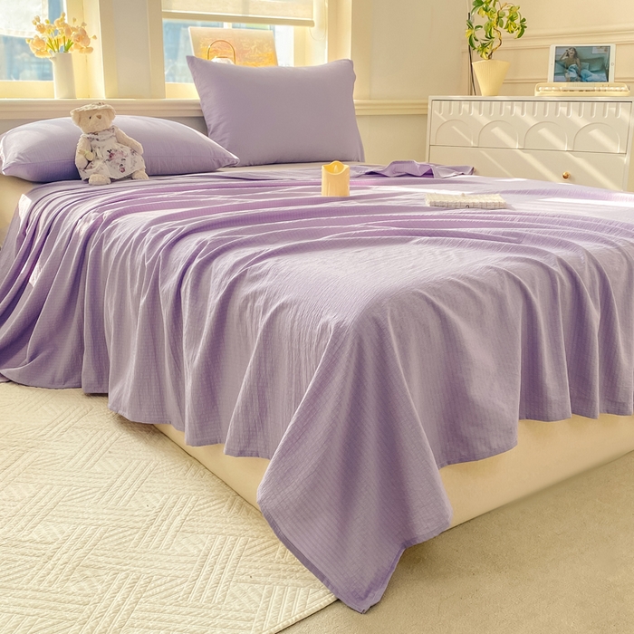 91家纺网 家纺一手货源 找家纺 晓时候 2026新款A类云感双层纱床单三件套单品单件床单 牵牛紫