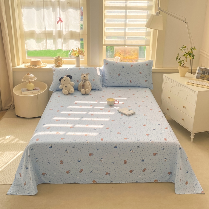 91家纺网 家纺一手货源 找家纺 晓时候 2026新款A类云感双层纱床单三件套单品单件床单 俏皮狗