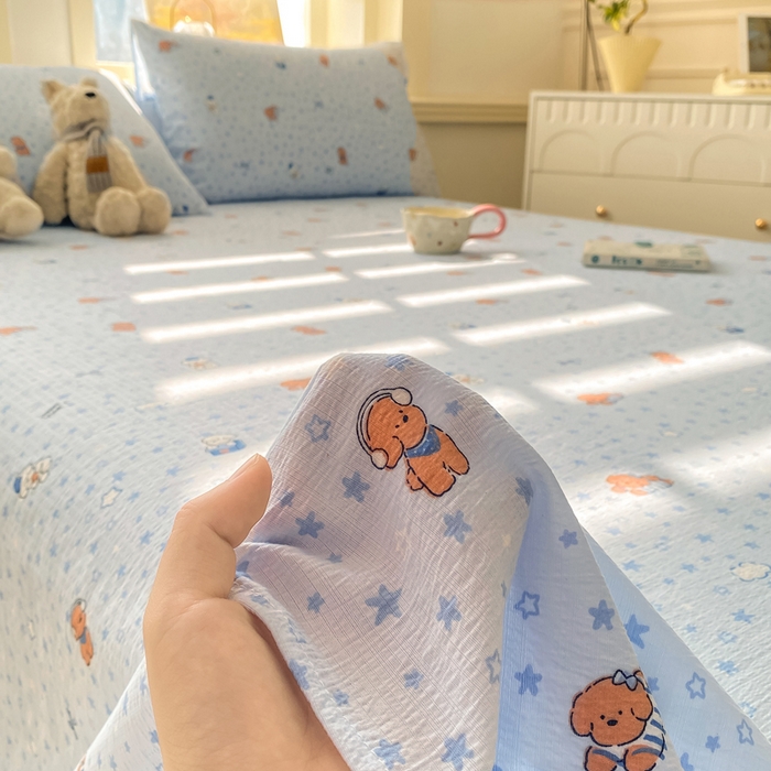 91家纺网 家纺一手货源 找家纺 晓时候 2026新款A类云感双层纱床单三件套单品单件床单 俏皮狗