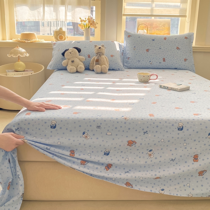 91家纺网 家纺一手货源 找家纺 晓时候 2026新款A类云感双层纱床单三件套单品单件床单 俏皮狗