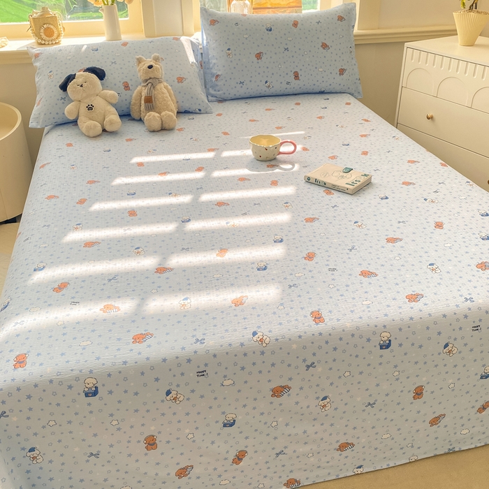 91家纺网 家纺一手货源 找家纺 晓时候 2026新款A类云感双层纱床单三件套单品单件床单 俏皮狗