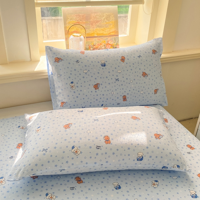 91家纺网 家纺一手货源 找家纺 晓时候 2026新款A类云感双层纱床单三件套单品单件床单 俏皮狗