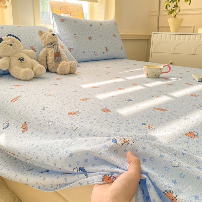 91家纺网 家纺一手货源 找家纺 晓时候 2026新款A类云感双层纱床单三件套单品单件床单 俏皮狗