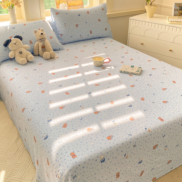 91家纺网 家纺一手货源 找家纺 晓时候 2026新款A类云感双层纱床单三件套单品单件床单 俏皮狗