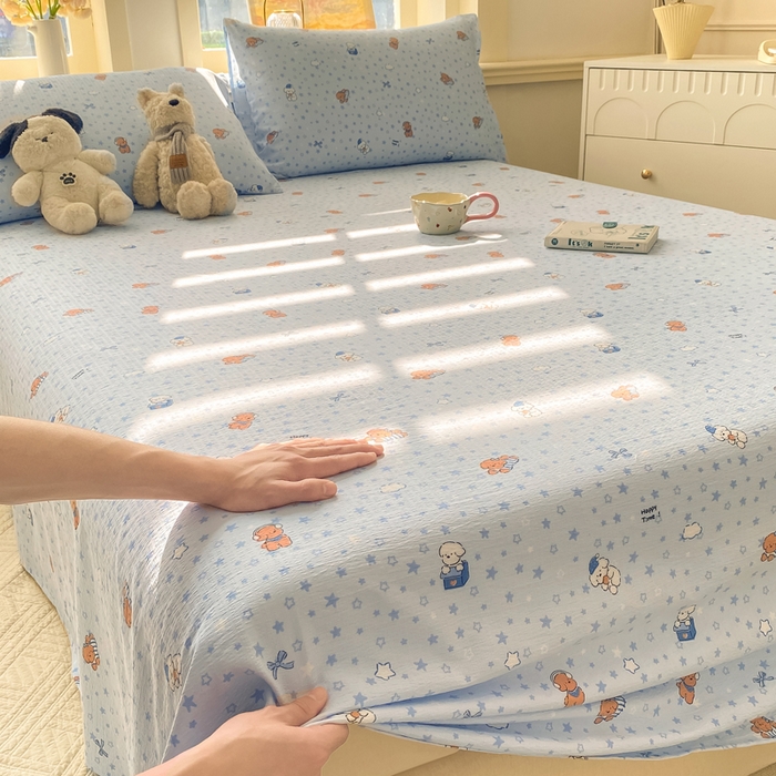 91家纺网 家纺一手货源 找家纺 晓时候 2026新款A类云感双层纱床单三件套单品单件床单 俏皮狗