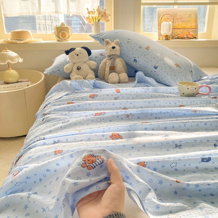 91家纺网 家纺一手货源 找家纺 晓时候 2026新款A类云感双层纱床单三件套单品单件床单 俏皮狗