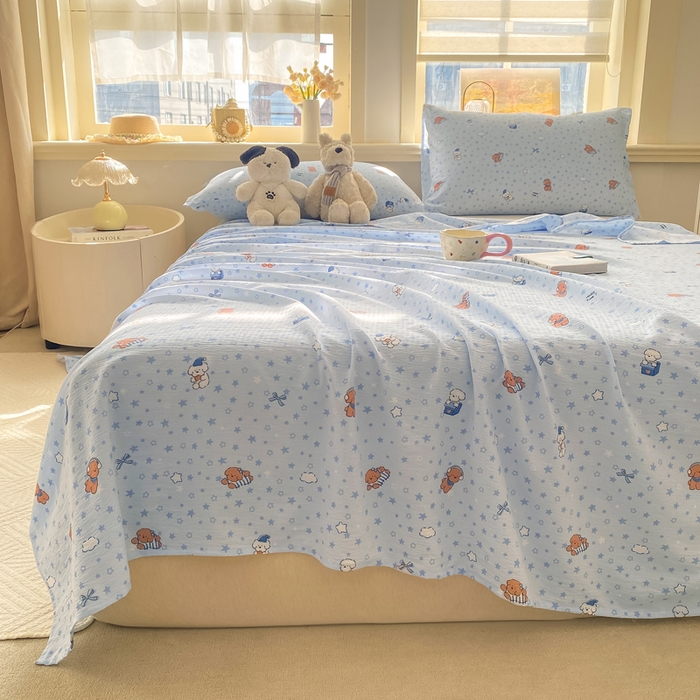 91家纺网 家纺一手货源 找家纺 晓时候 2026新款A类云感双层纱床单三件套单品单件床单 俏皮狗