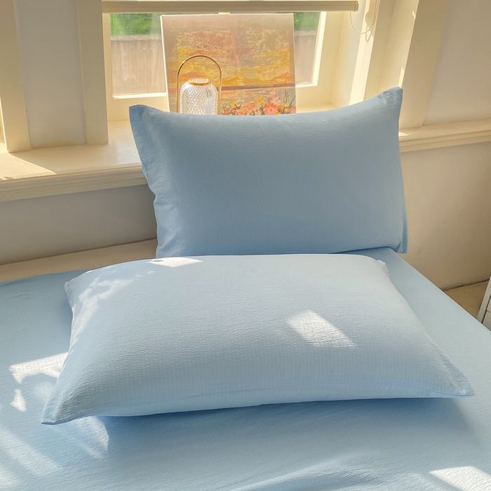 91家纺网 家纺一手货源 找家纺 晓时候 2026新款A类云感双层纱床单三件套单品单件床单 青春蓝