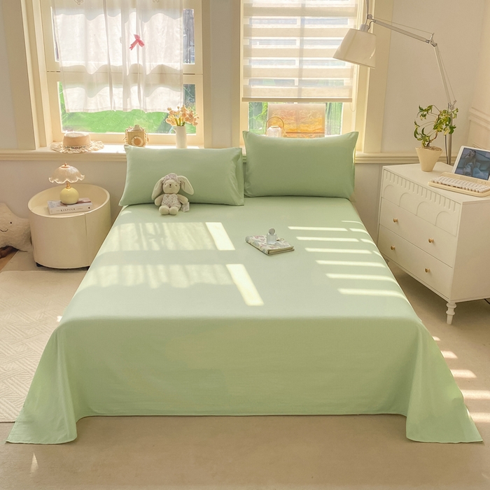 91家纺网 家纺一手货源 找家纺 晓时候 2026新款A类云感双层纱床单三件套单品单件床单 青竹绿