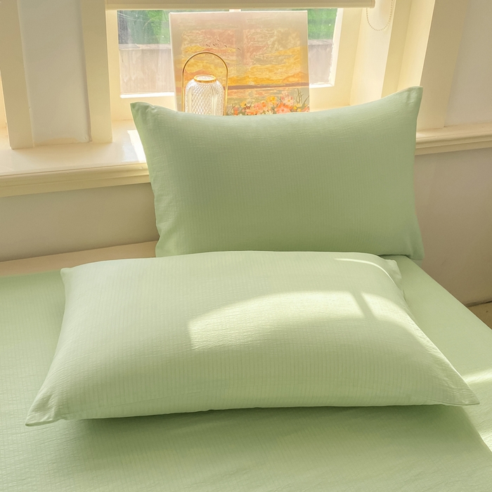 91家纺网 家纺一手货源 找家纺 晓时候 2026新款A类云感双层纱床单三件套单品单件床单 青竹绿