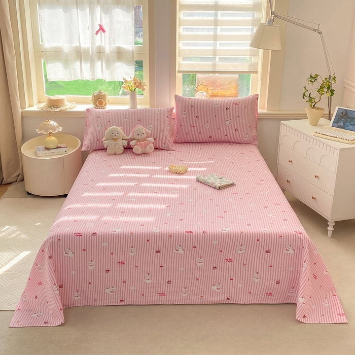 91家纺网 家纺一手货源 找家纺 晓时候 2026新款A类云感双层纱床单三件套单品单件床单 甜甜西高地