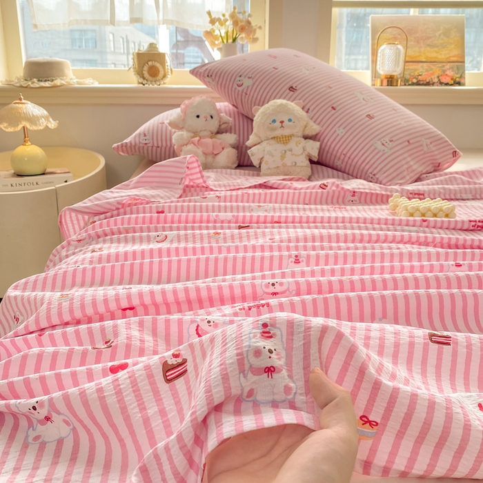 91家纺网 家纺一手货源 找家纺 晓时候 2026新款A类云感双层纱床单三件套单品单件床单 甜甜西高地