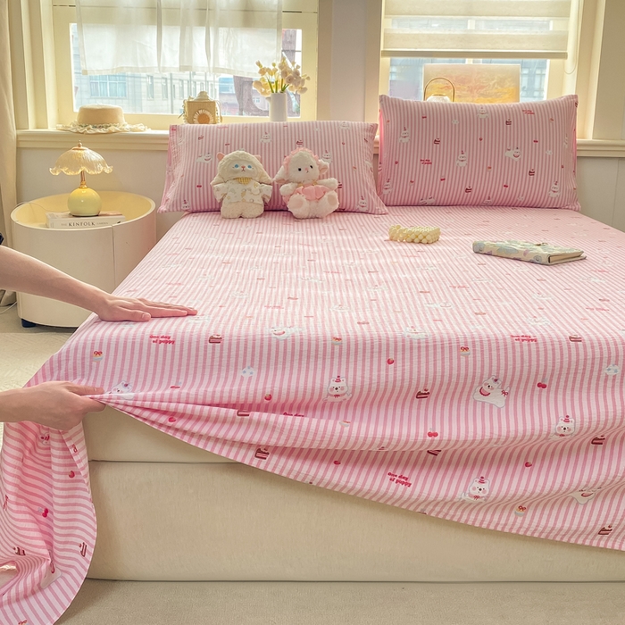 91家纺网 家纺一手货源 找家纺 晓时候 2026新款A类云感双层纱床单三件套单品单件床单 甜甜西高地