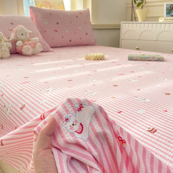 91家纺网 家纺一手货源 找家纺 晓时候 2026新款A类云感双层纱床单三件套单品单件床单 甜甜西高地