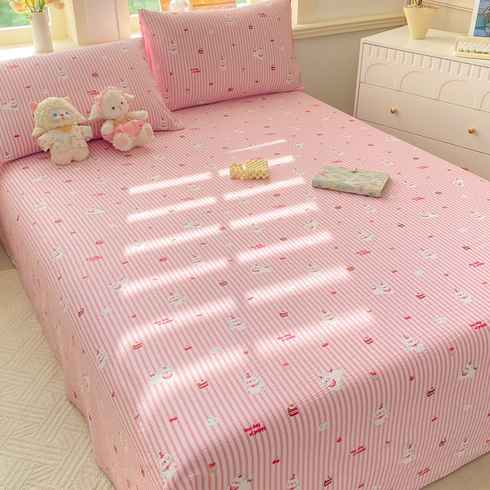 91家纺网 家纺一手货源 找家纺 晓时候 2026新款A类云感双层纱床单三件套单品单件床单 甜甜西高地