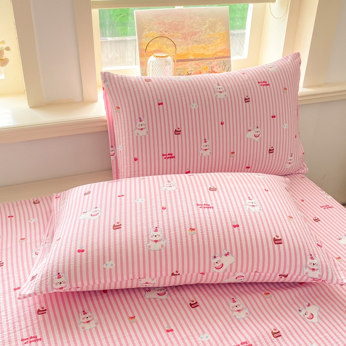 91家纺网 家纺一手货源 找家纺 晓时候 2026新款A类云感双层纱床单三件套单品单件床单 甜甜西高地