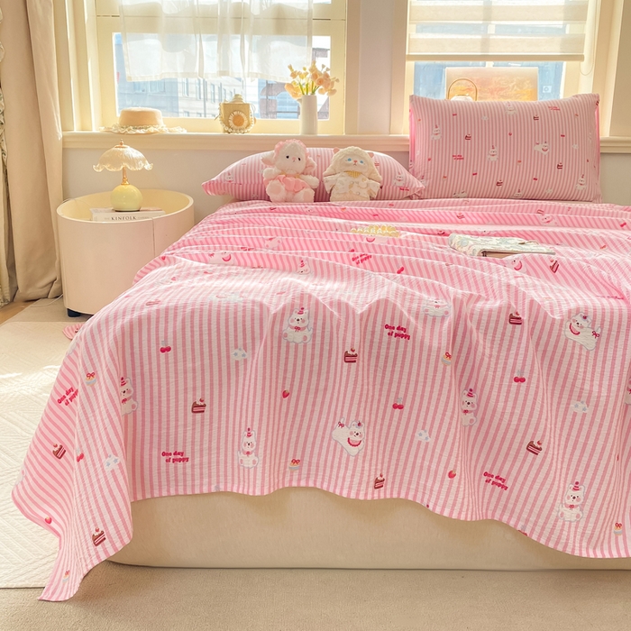 91家纺网 家纺一手货源 找家纺 晓时候 2026新款A类云感双层纱床单三件套单品单件床单 甜甜西高地