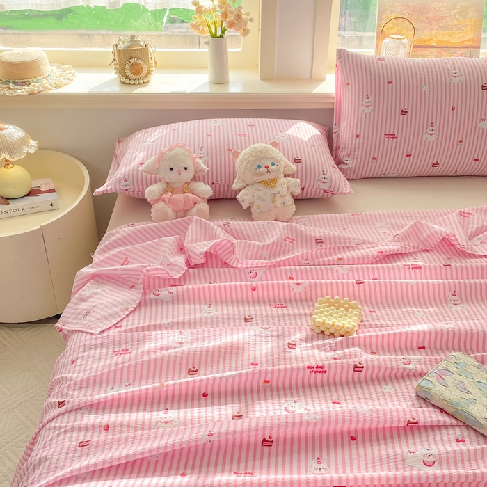 91家纺网 家纺一手货源 找家纺 晓时候 2026新款A类云感双层纱床单三件套单品单件床单 甜甜西高地